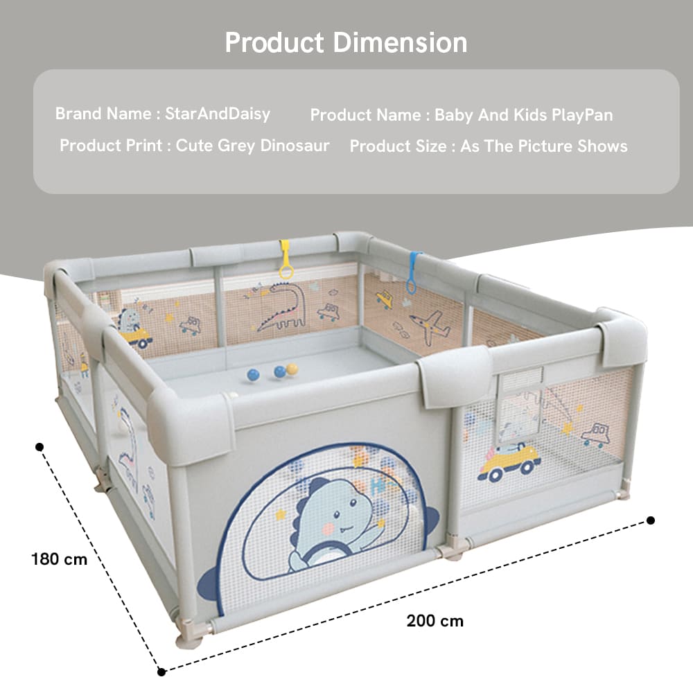 Baby Play Pen Dimenstion-Grey-Dinasour-8