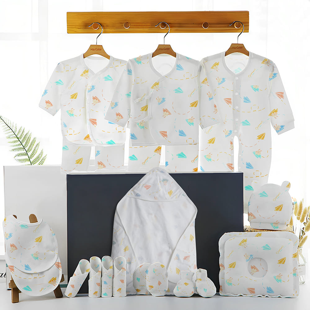 New Born Baby Clothes - Welcome Clothing Gift Set with Body Suits, Feeding Bibs, Mitton, Cap and Pillow for 0-6 months