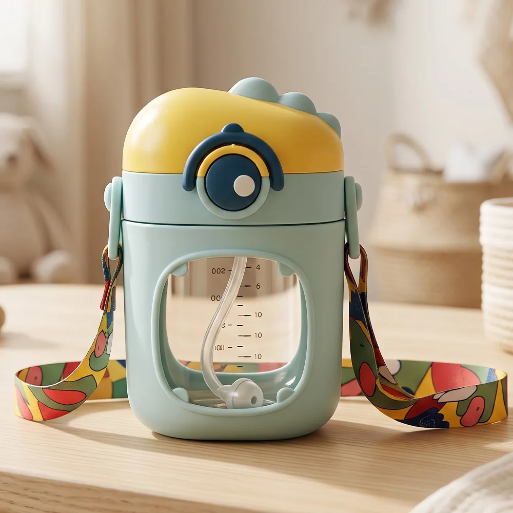 StarAndDaisy Infants Water Bottle and Sipper with Soft Silicone Straws and Side Handles with Cute Little Monster Design – 350ML, Blue
