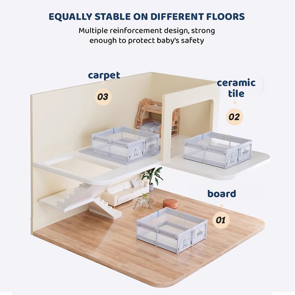 baby Playpen equally Stable on Diffrent Floor-Grey-Dinasour-6