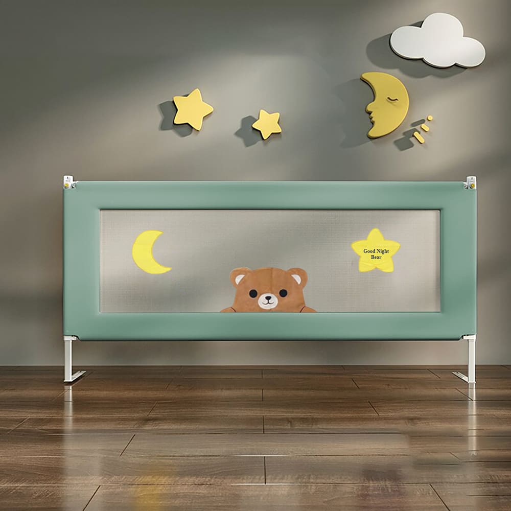 StarAndDaisy Heightened Baby Safety Bed Rail, Safety Guardrails Seamless Connection with Mattress - 1.5m Blue - Friends Print