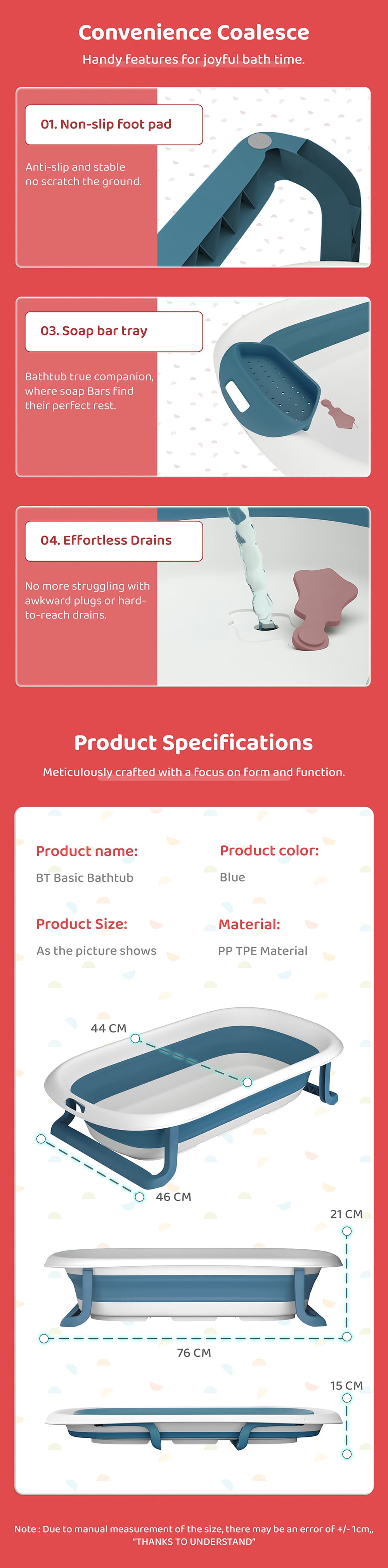 Foldable Bathtub for Baby with Soap Bar