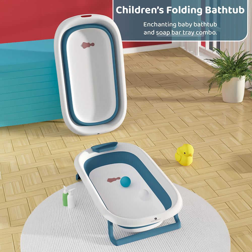 Foldable Baby Bath Tub - Anti Slip Bathtub For Kids with Soap Bar (SIBT Basic Blue) - StarAndDaisy