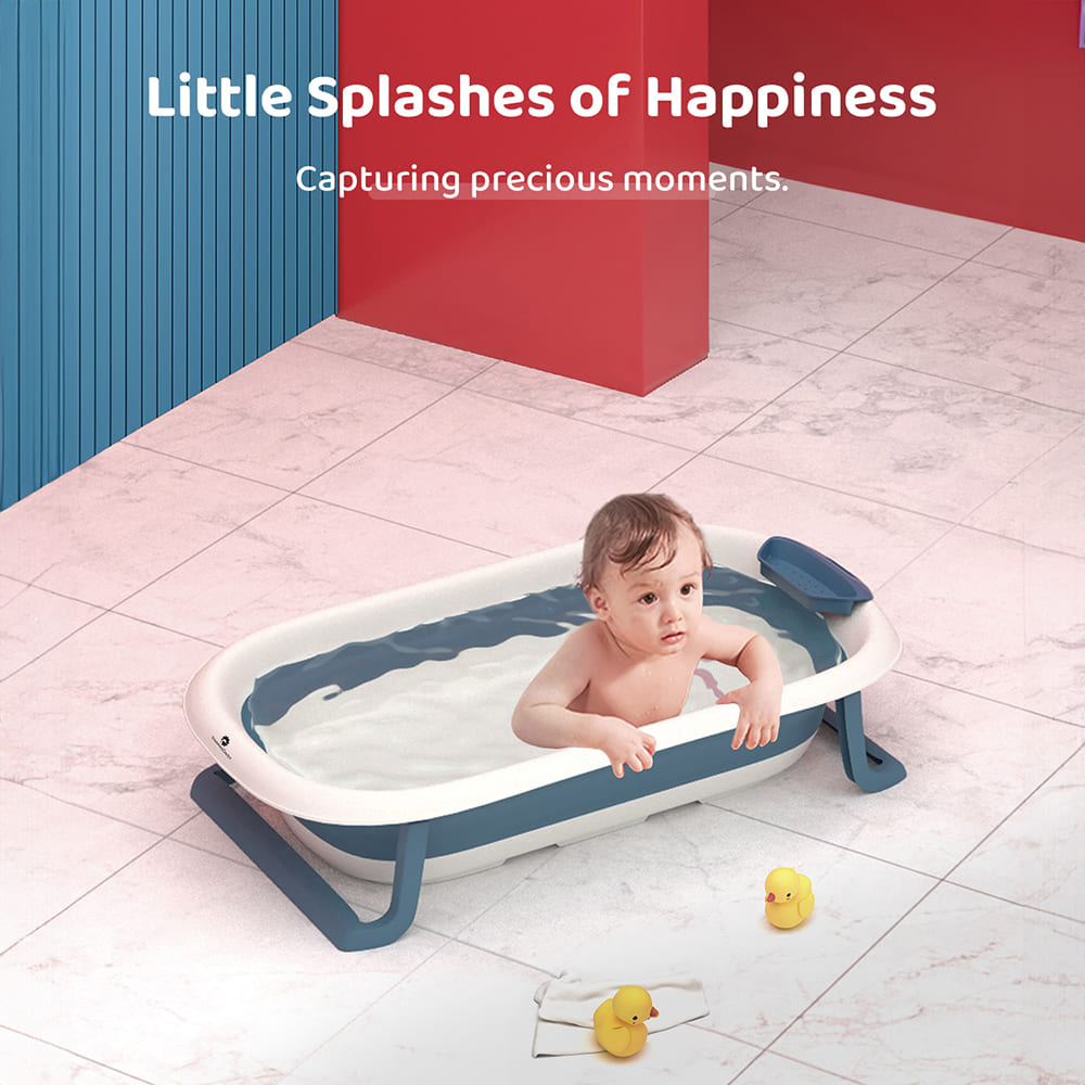 Foldable Baby Bath Tub - Anti Slip Bathtub For Kids with Soap Bar (SIBT Basic Blue) - StarAndDaisy