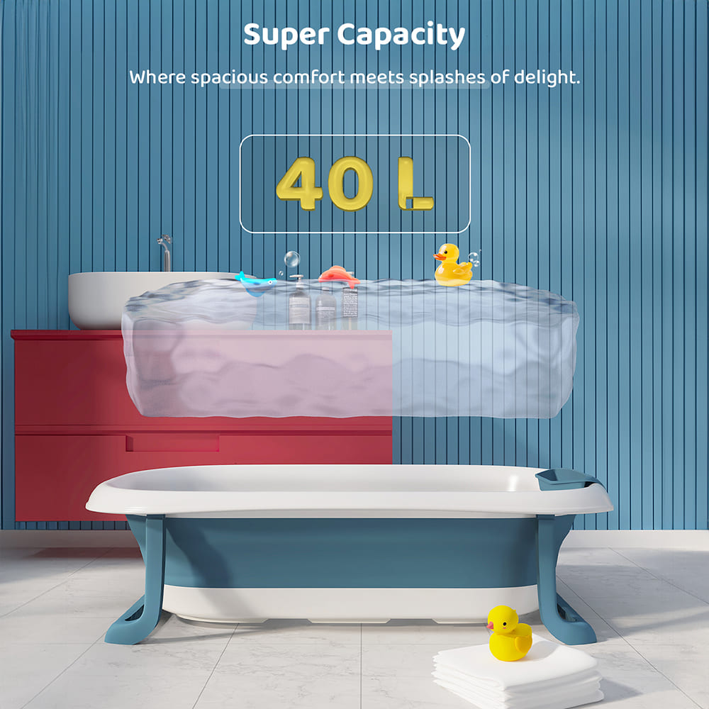 Foldable Baby Bath Tub - Anti Slip Bathtub For Kids with Soap Bar (SIBT Basic Blue) - StarAndDaisy