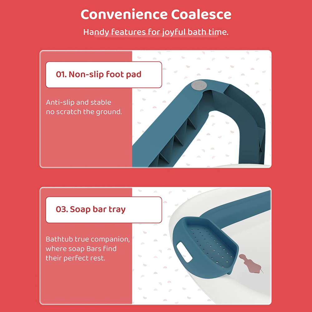 Foldable Baby Bath Tub - Anti Slip Bathtub For Kids with Soap Bar (SIBT Basic Blue) - StarAndDaisy