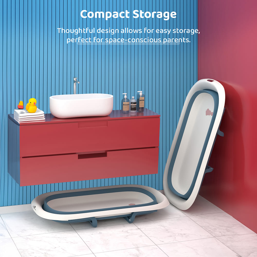 Foldable Baby Bath Tub - Anti Slip Bathtub For Kids with Soap Bar (SIBT Basic Blue) - StarAndDaisy