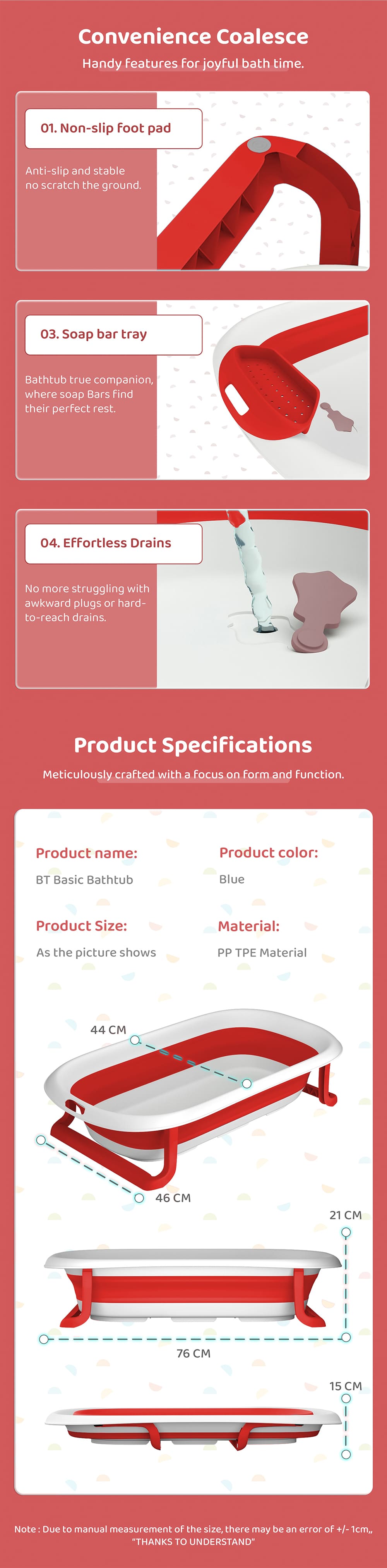 Foldable Bathtub for Baby with Soap Bar