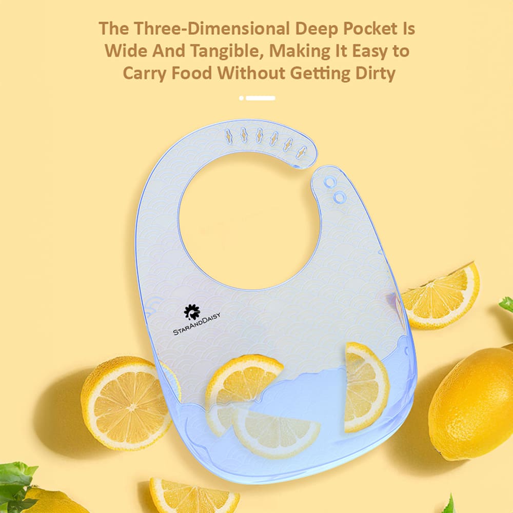 StarAndDaisy Soft Silicone Baby Bibs for Feeding with Adjustable Neckline Buttons and Waterproof and Durable