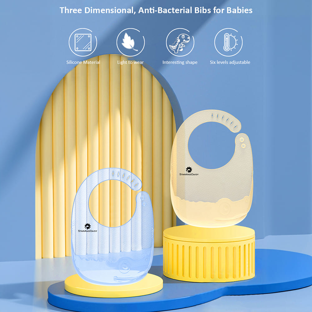 StarAndDaisy Soft Silicone Baby Bibs for Feeding with Adjustable Neckline Buttons and Waterproof and Durable