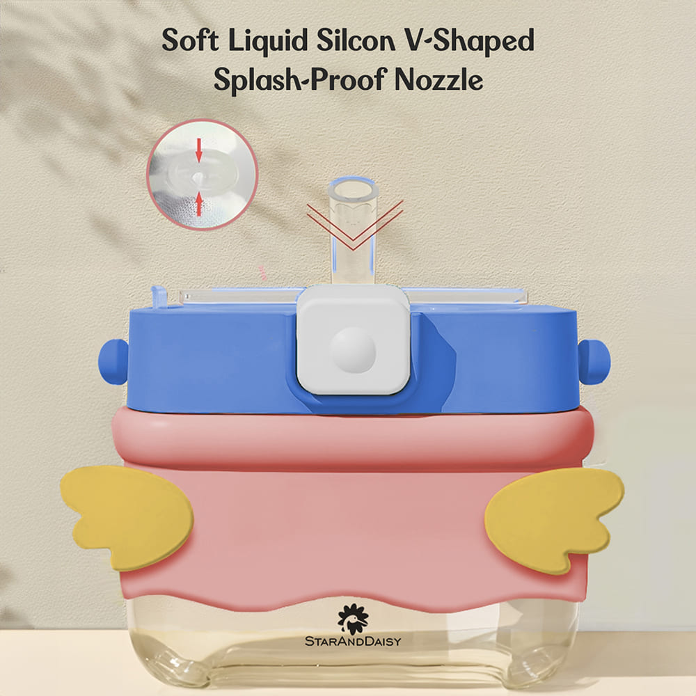 StarAndDaisy Sipper Water Bottle for Kids - Infants Drinking Bottles with Straw, Lock Cover and Leak Proof - Blue and Pink