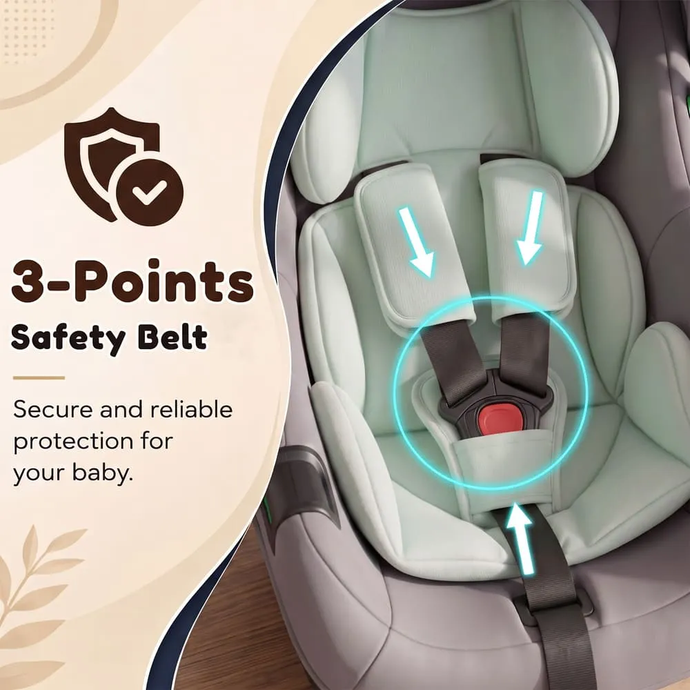 3 point safety belt baby carry cot and car seat green