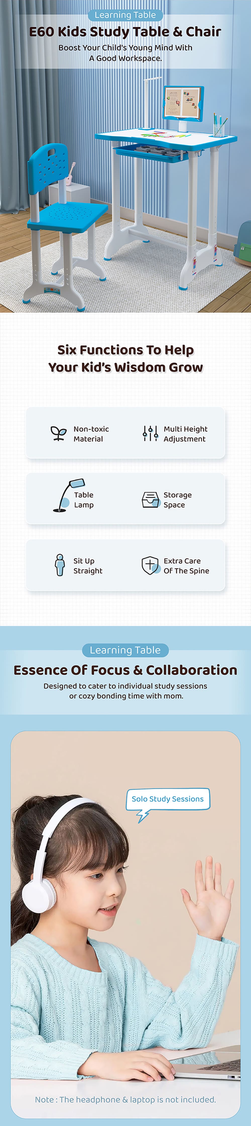 6-in-1 Kids Study Table and Chair