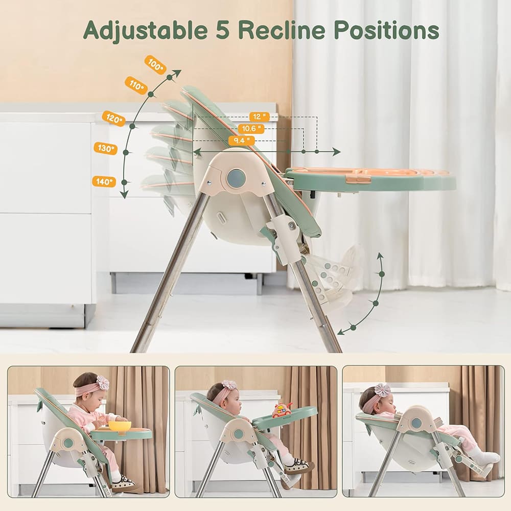 Adjustable Baby High Chair with 5 Recline Positions