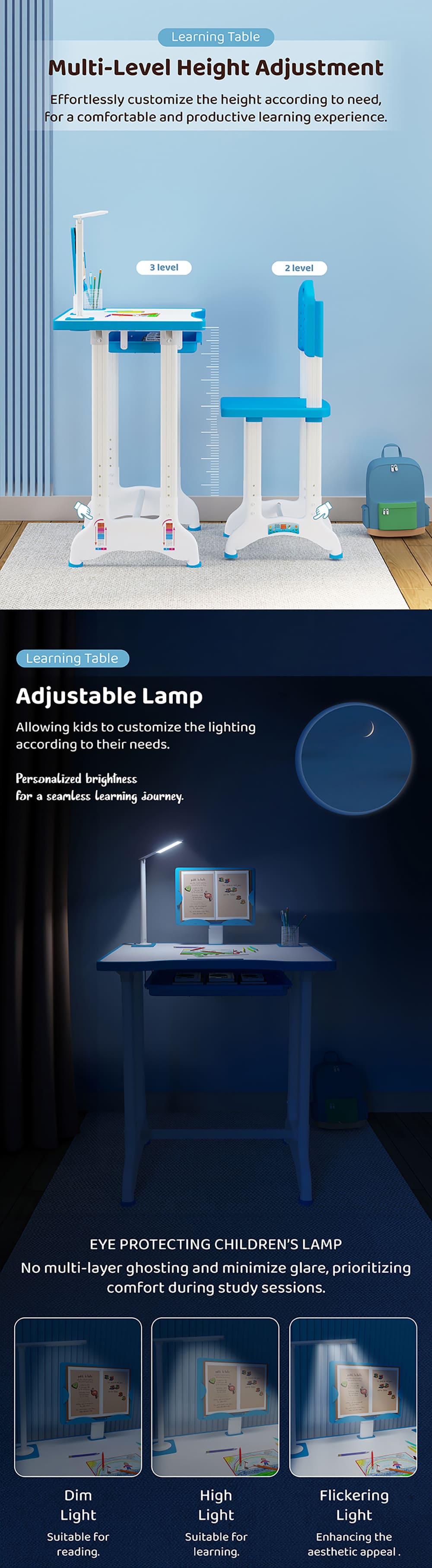 Kids Study Table Desk and Chair with Multi Level Height Adjustment