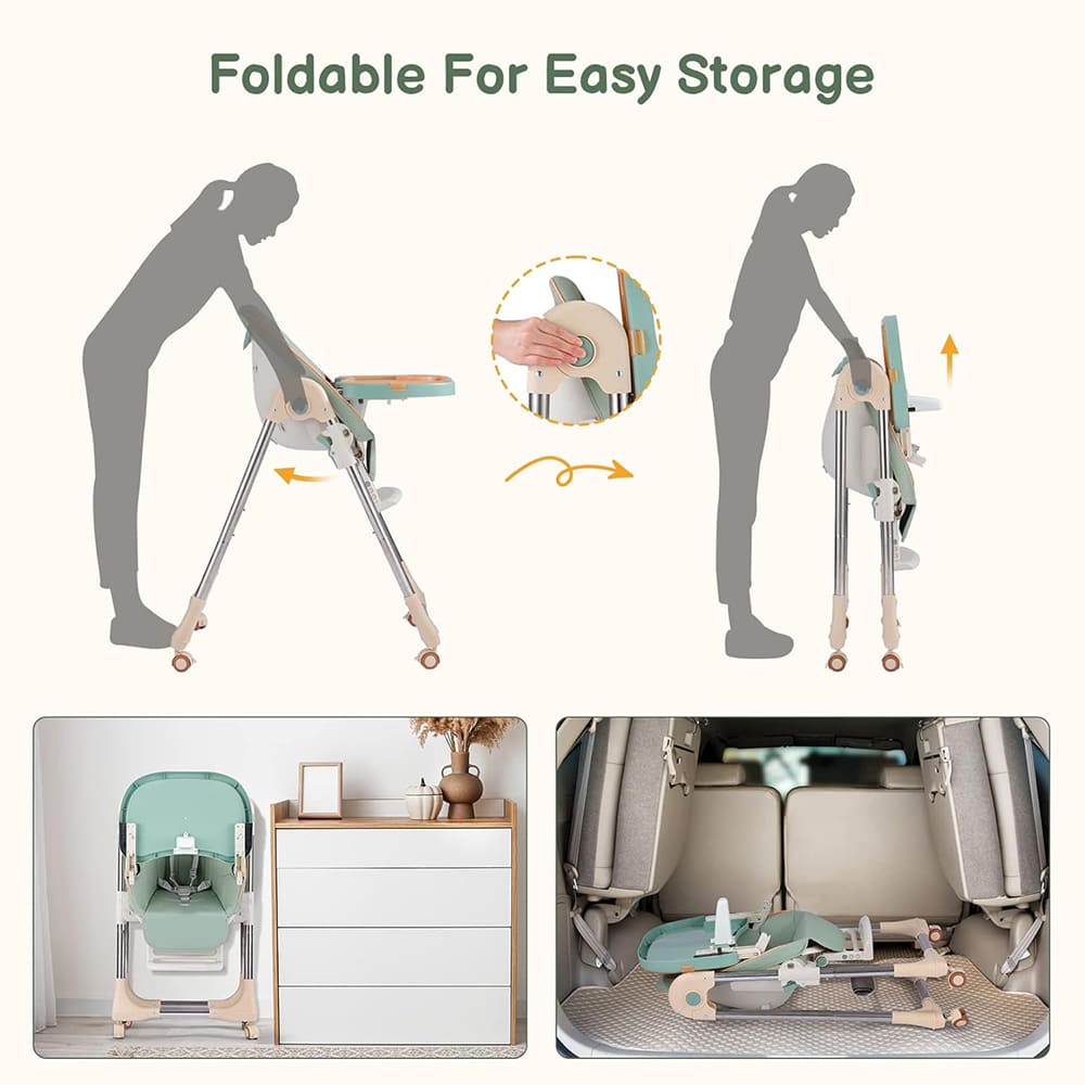 Foldable Baby High Chair- Green