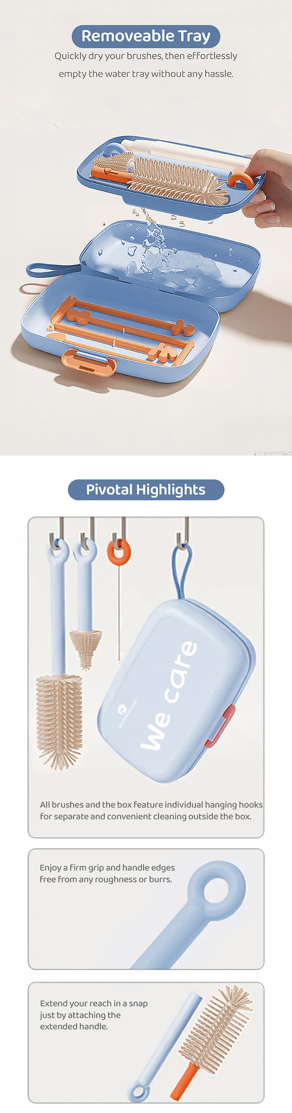 Baby Cleaning Brush Set with Removable Draining Tray