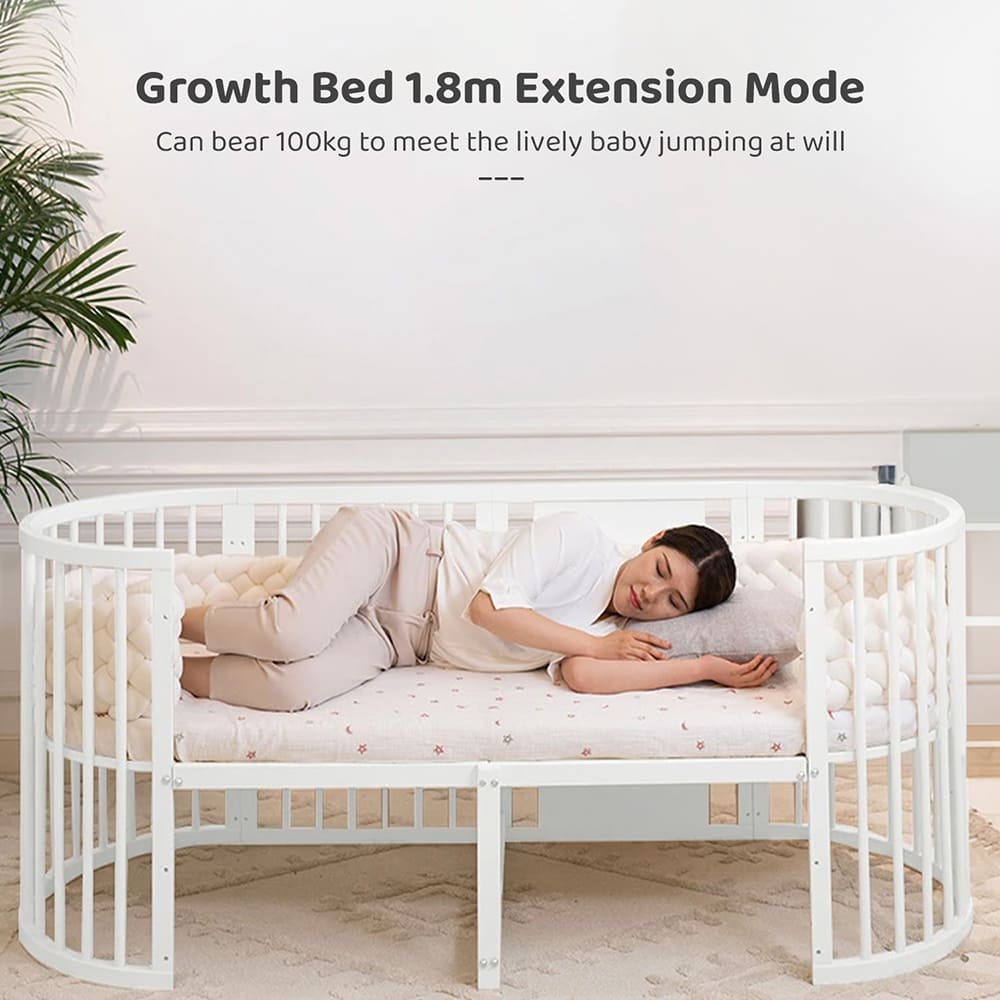 StarAndDaisy Convertible Round Baby Cot Bed with Multiple Height Adjustment with Mattress
