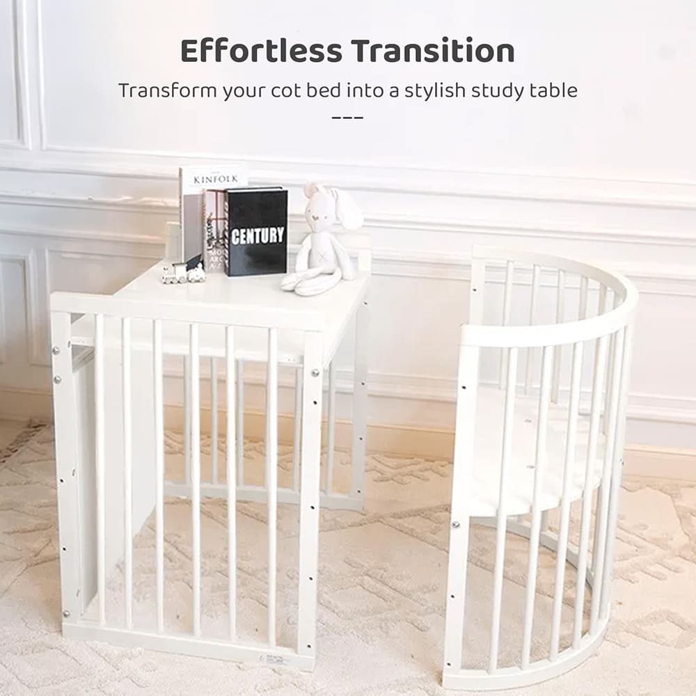 StarAndDaisy Convertible Round Baby Cot Bed with Multiple Height Adjustment with Mattress