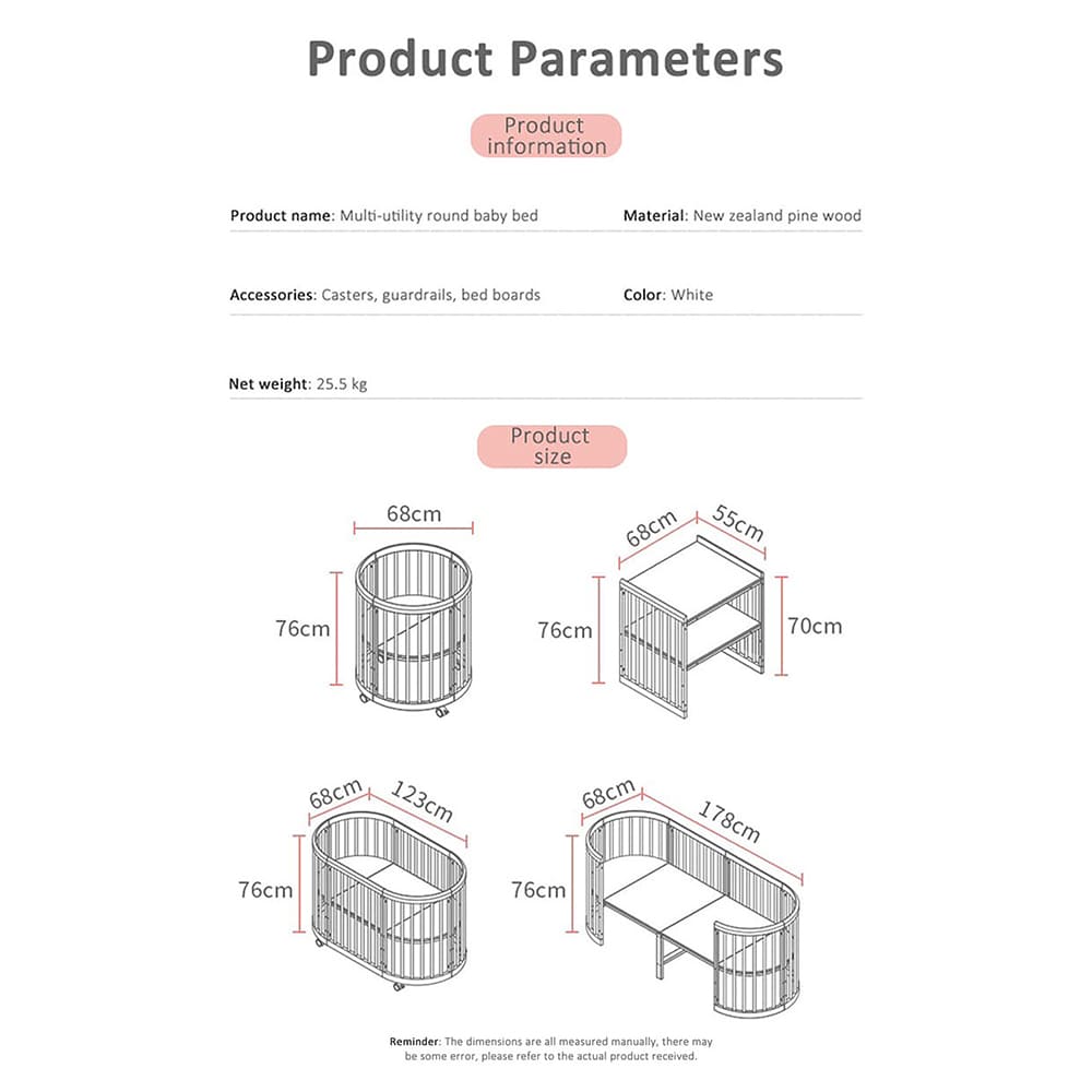 StarAndDaisy Convertible Round Baby Cot Bed with Multiple Height Adjustment with Mattress