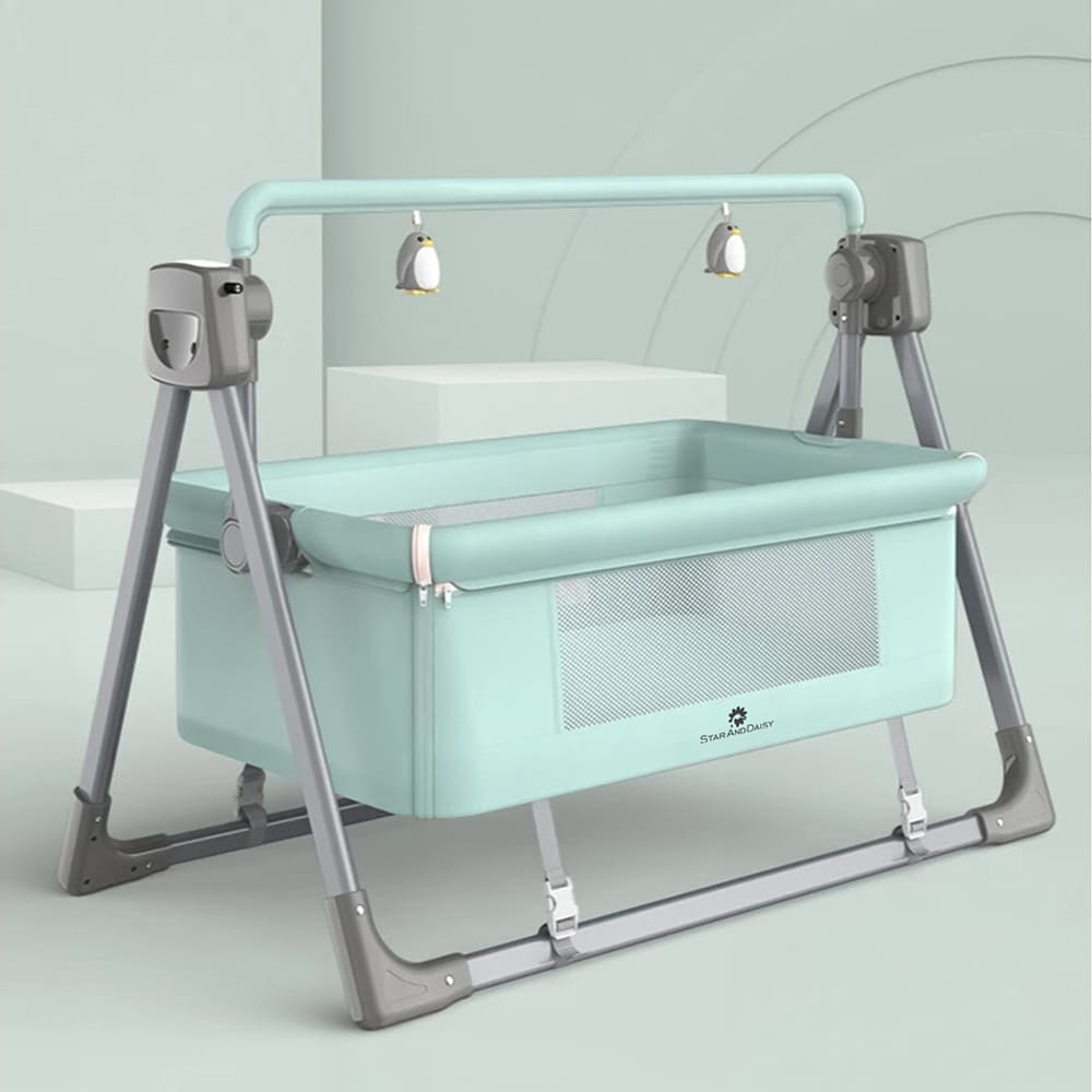 StarAndDaisy Electric Baby Swing Cradle with Remote Control Rocking Sleeping Baby Bed, Best Suited for 0-24 Months - Green | EC03