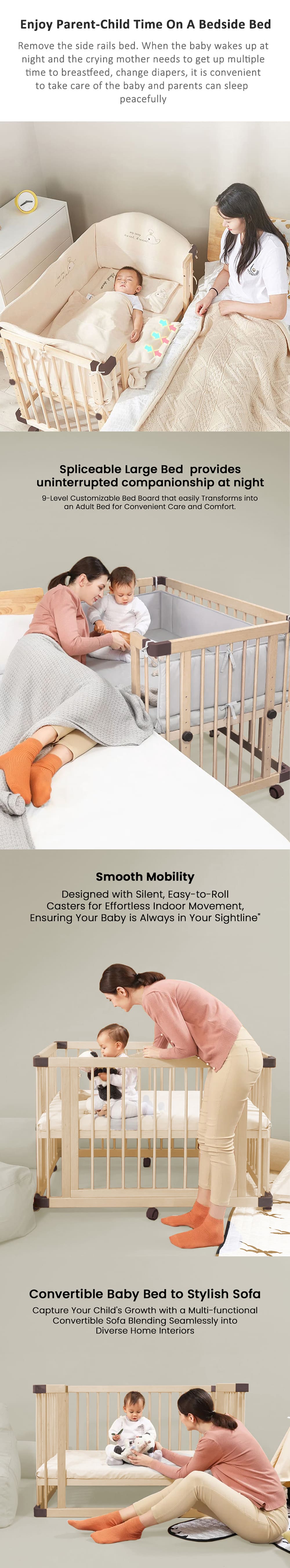 Baby Wooden Crib and Co-Sleeping Bed