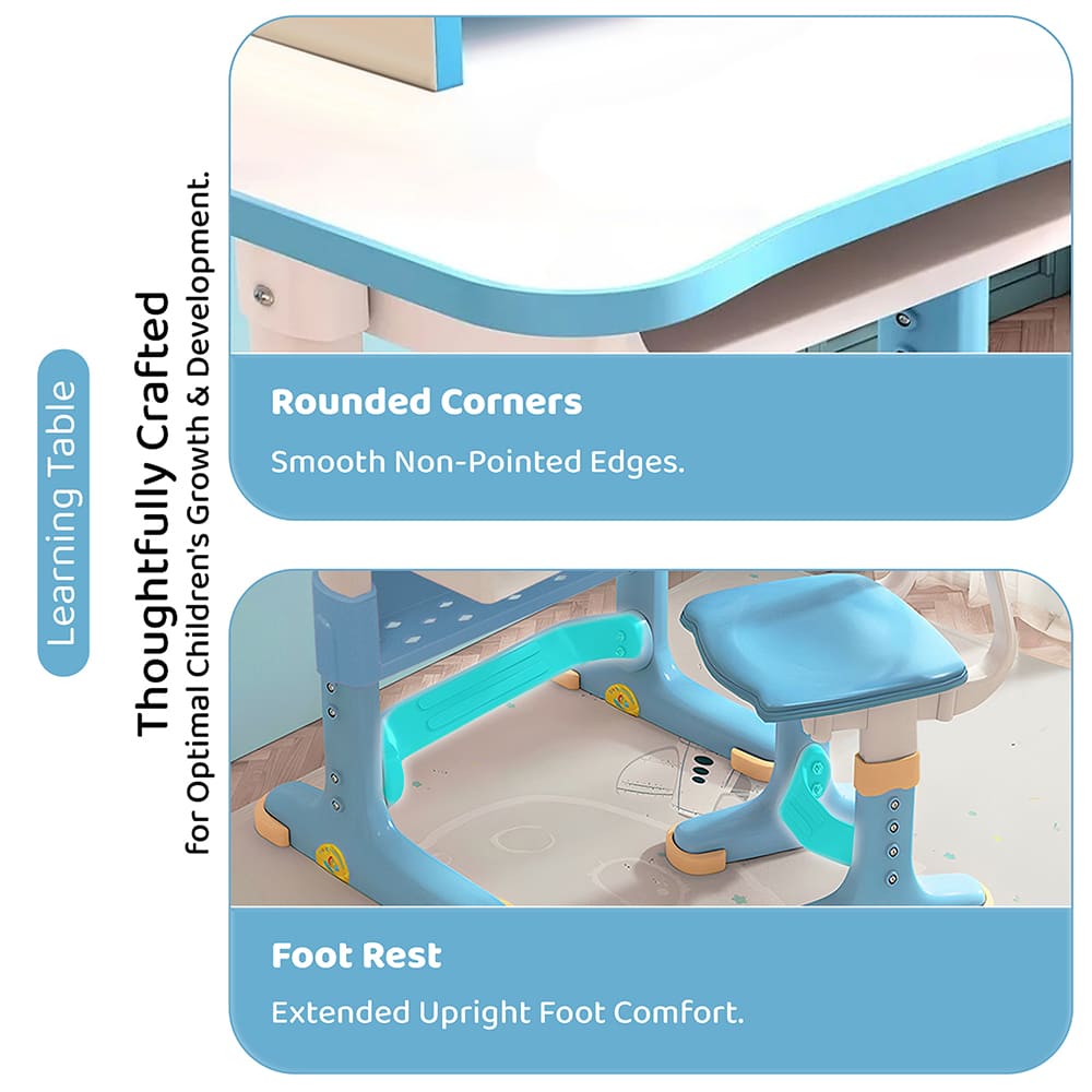 Children Study Table and Chair with Rounded Corner and Foot Rest-S02
