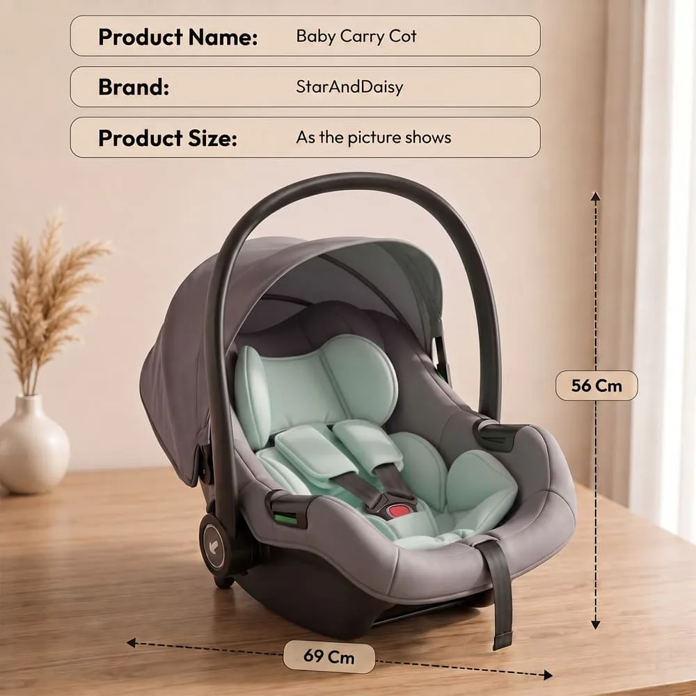details and dimension of baby carry cot and car seat green