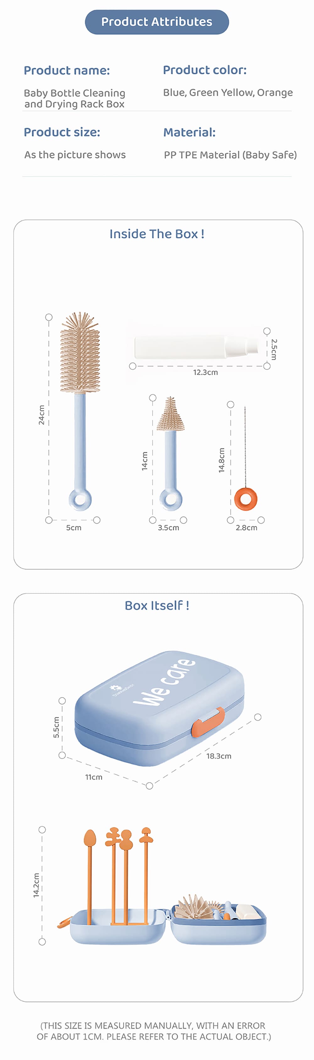 Foldable Baby Bottle Cleaning Brush Set Dimension