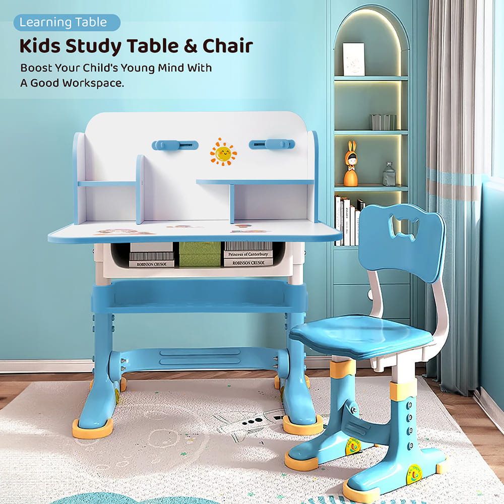Kids Study Table and Chair with Book Shelf