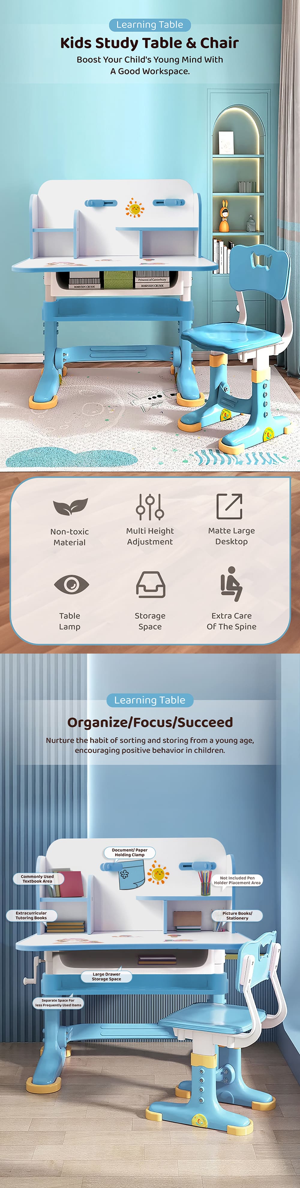 Kids Study Table with Storage Cabinet