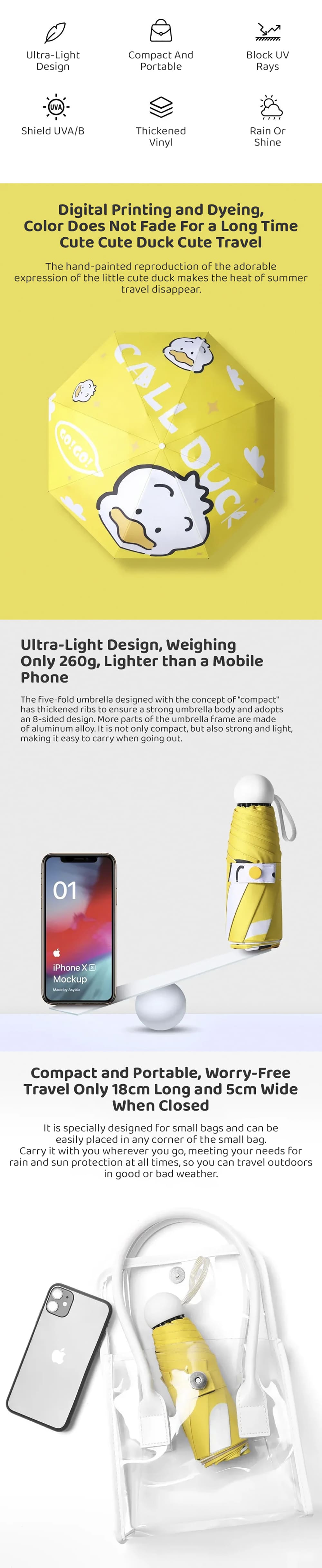 Mini 5-Fold Pocket Size Kids Umbrella Protect from Sun and Rain