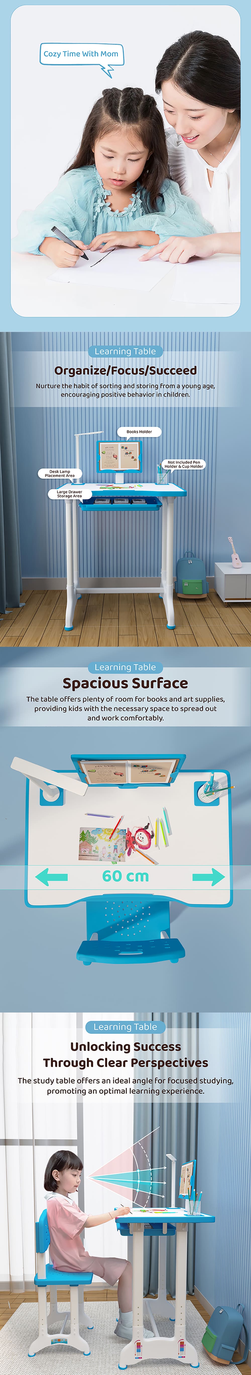 Multifunctional Kids Study Table with Double Leg Supportive