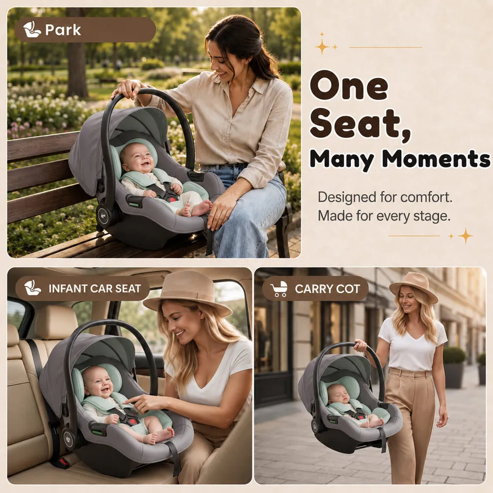 multiple usage baby carry cot and car seat green