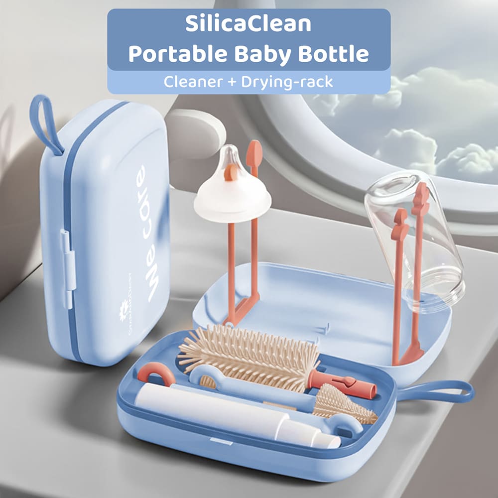 StarAndDaisy Baby Bottle Drying Rack with Removable Draining Tray - Feeding Bottles Cleaning Brush Set with Storage Box - Blue