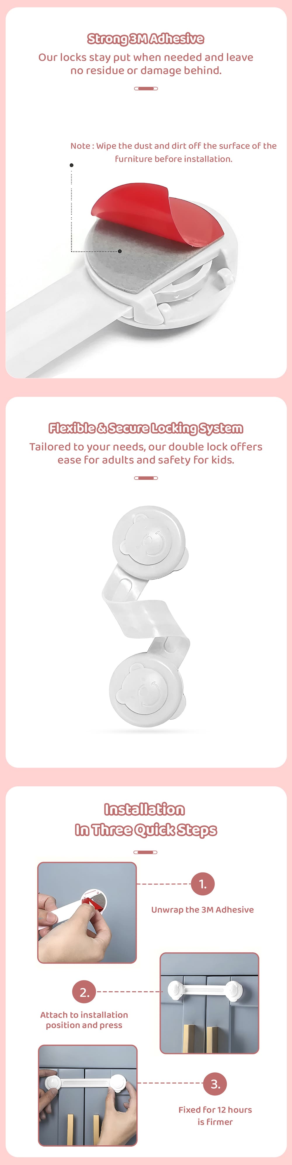 Small Straps for Secure Locking System for Door & Cabinets