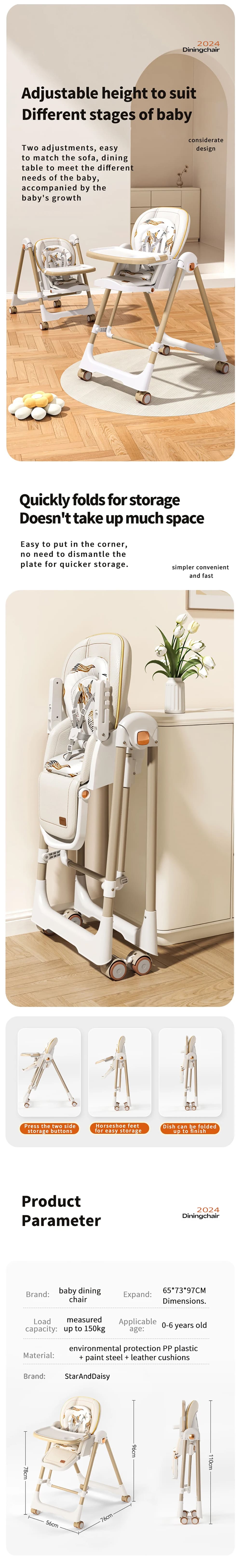 Foldable and Adjustable Baby Dining Chair