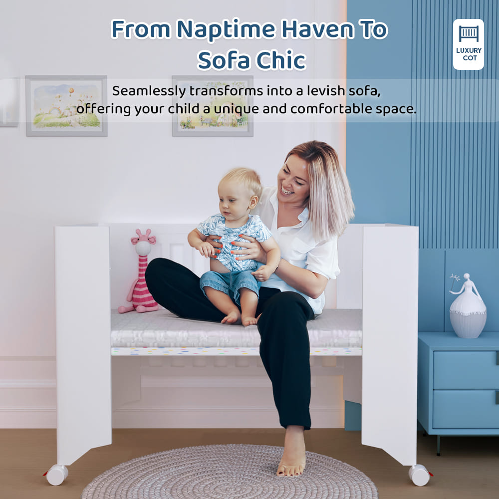 StarAndDaisy Premium Vegas Wooden Cot Crib Bed for Baby with Mattress, Mosquito Net & Adjustable Stand