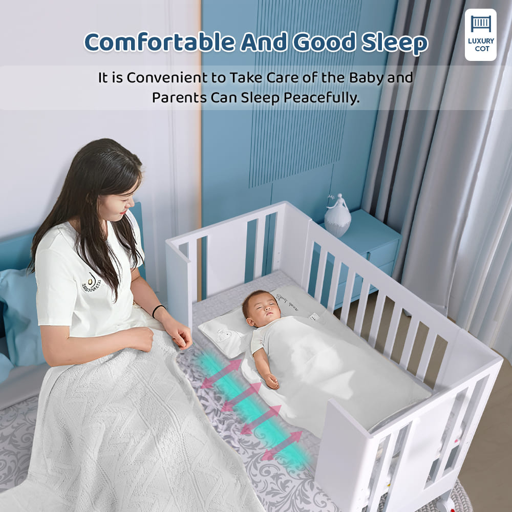 StarAndDaisy Premium Vegas Wooden Cot Crib Bed for Baby with Mattress, Mosquito Net & Adjustable Stand