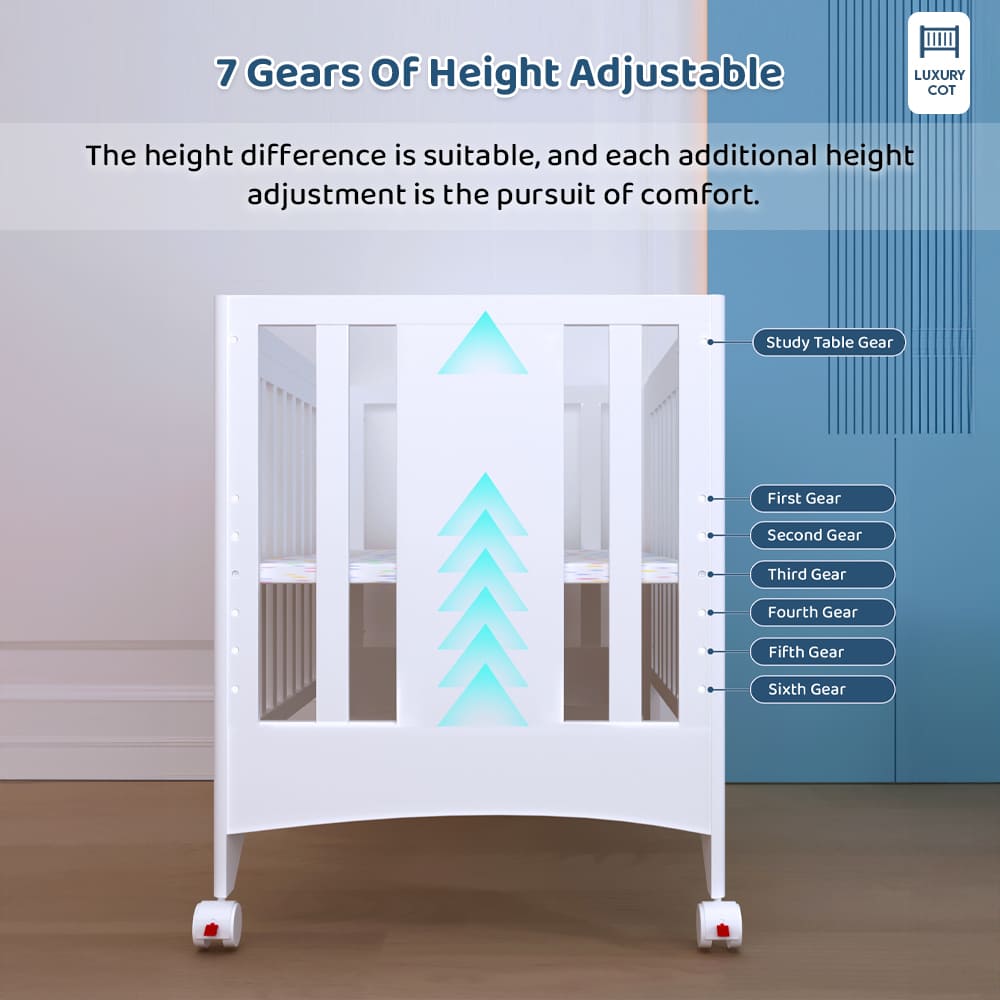 StarAndDaisy Premium Vegas Wooden Cot Crib Bed for Baby with Mattress, Mosquito Net & Adjustable Stand