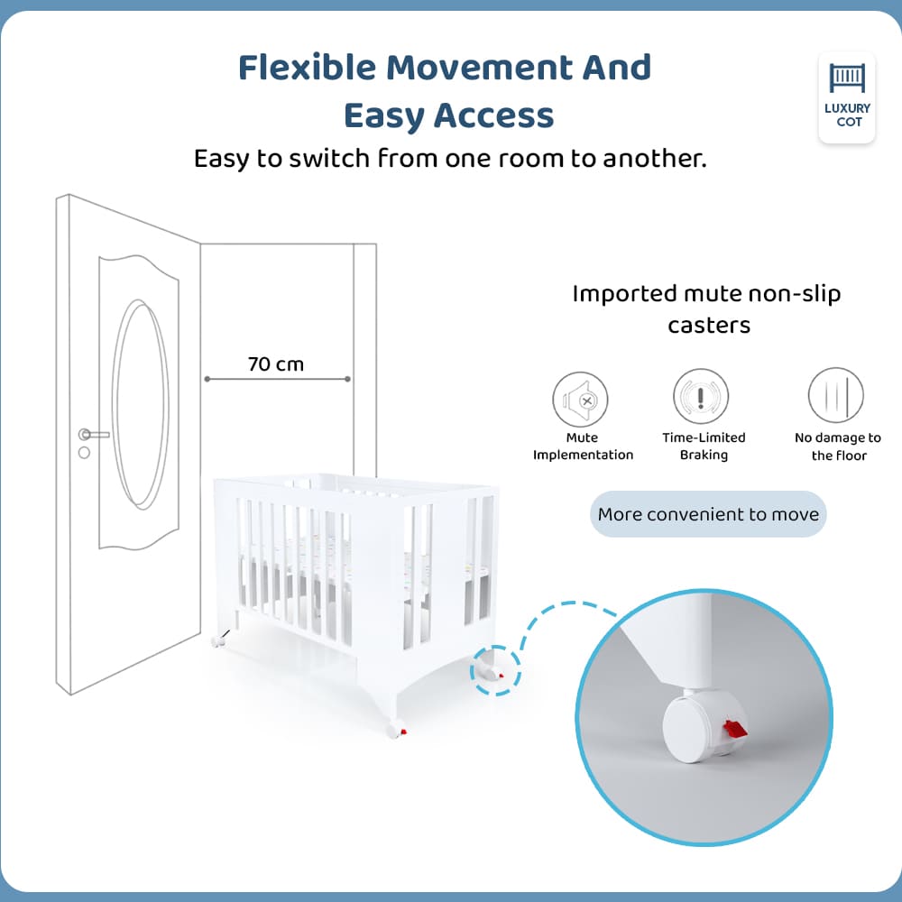 StarAndDaisy Premium Vegas Wooden Cot Crib Bed for Baby with Mattress, Mosquito Net & Adjustable Stand