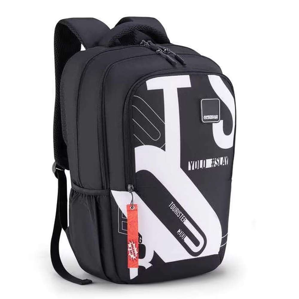 American Tourister Casual Trendy School Bags, 29.5 Ltr, 3 Compartments, Waterproof, Printed Fashionable Backpack - Sest 3.0 Black