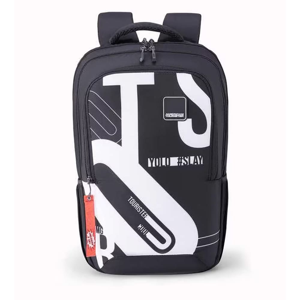 American Tourister Casual Trendy School Bags, 29.5 Ltr, 3 Compartments, Waterproof, Printed Fashionable Backpack - Sest 3.0 Black