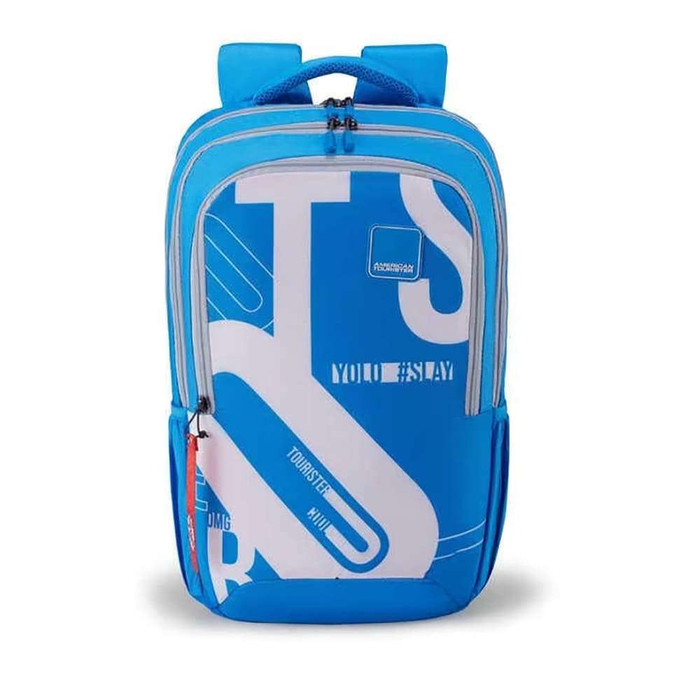 American Tourister Casual School Bags, 29.5 Ltr, 3 Full Compartments, Dobby Polyester Trendy Backpack - Sest 3.0 Blue01