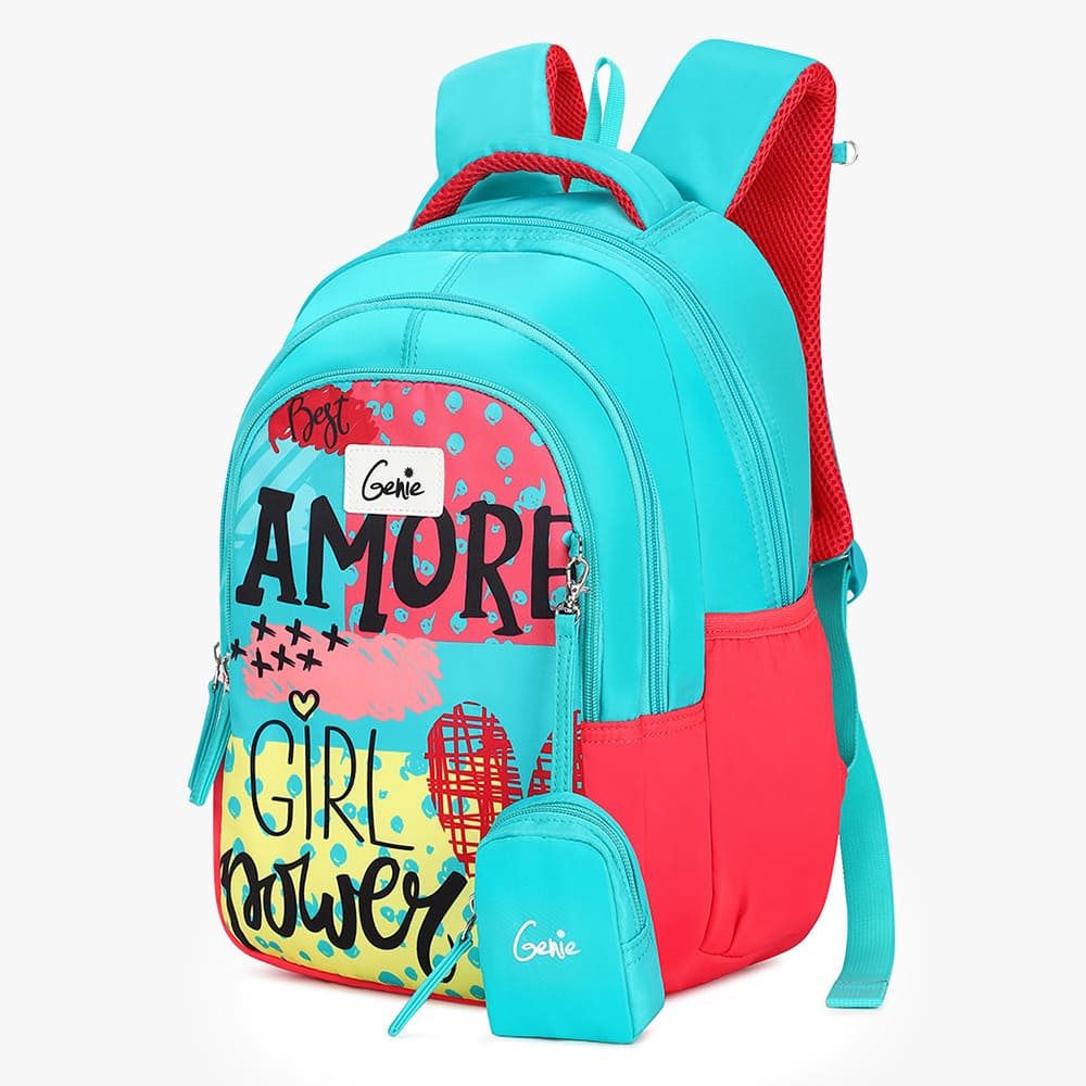 Genie Amora Premium School Bag For Kids with One Pouch & Multiple Compartments - Teal
