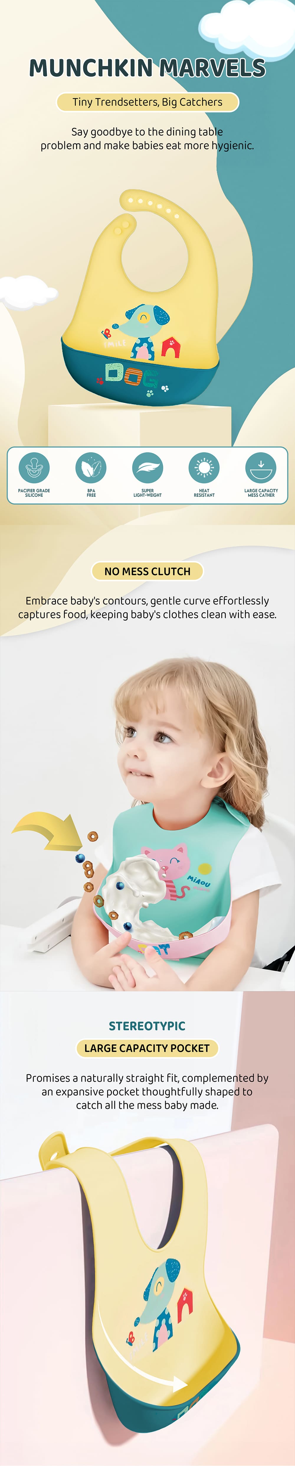 Reusable Silicone Feeding Bibs