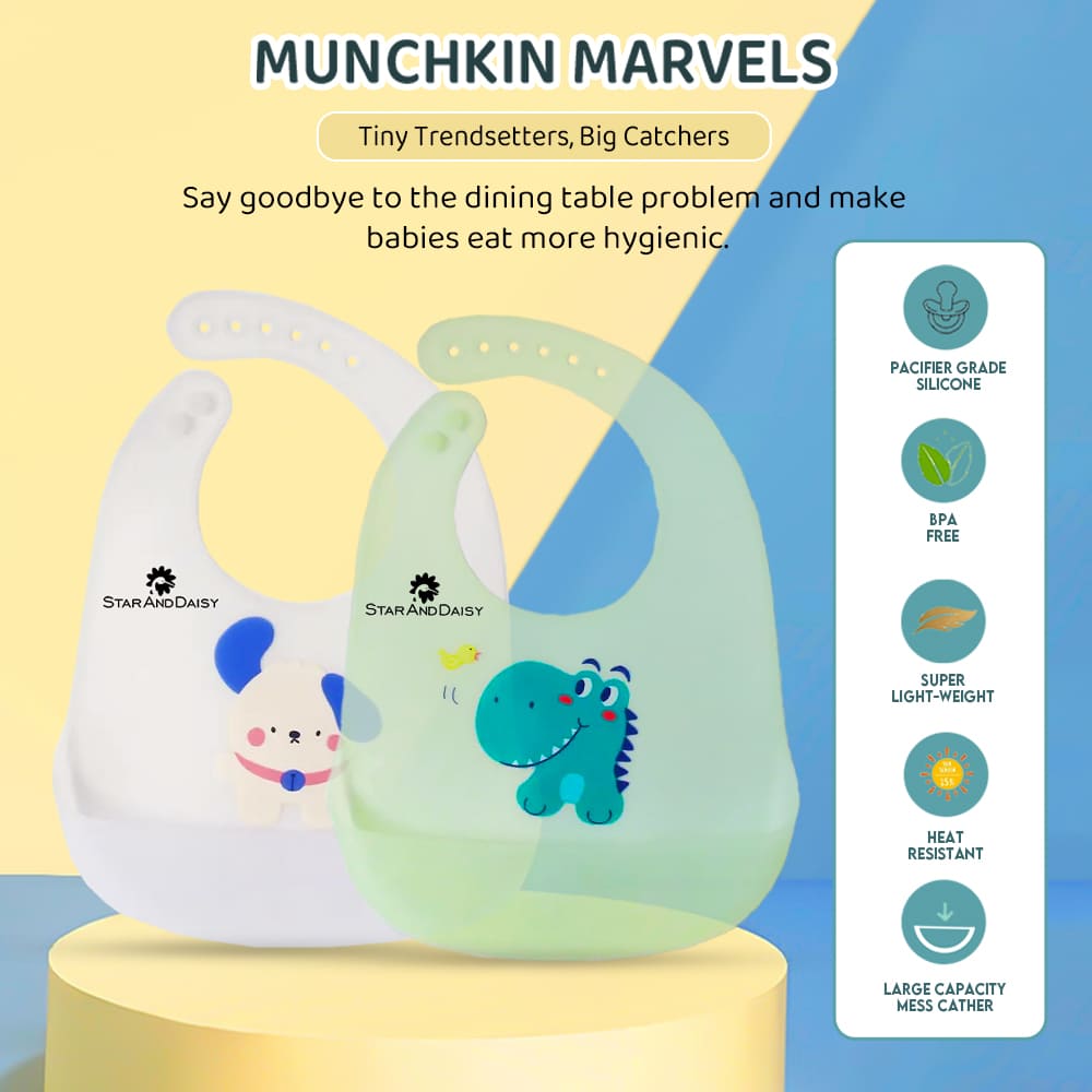 Soft Silicone Bibs for Toddler, Waterproof Feeding Bib with Adjustable Neckline with Buttons – Green