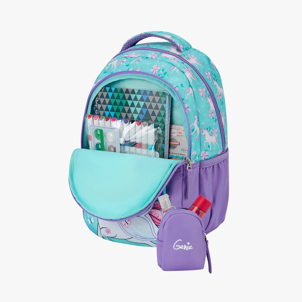 Genie Magic Unicorn Girls Backpacks for School, Multi Print Boys and Girls School Casual Bag - Lavender