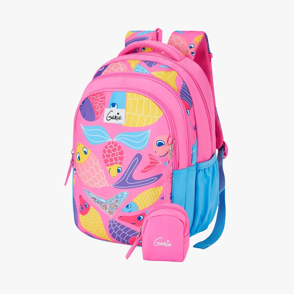 Genie Finley School Backpack for Girls, Stylish and Trendy Casual Backpack for kids & Children with Cute print- Pink