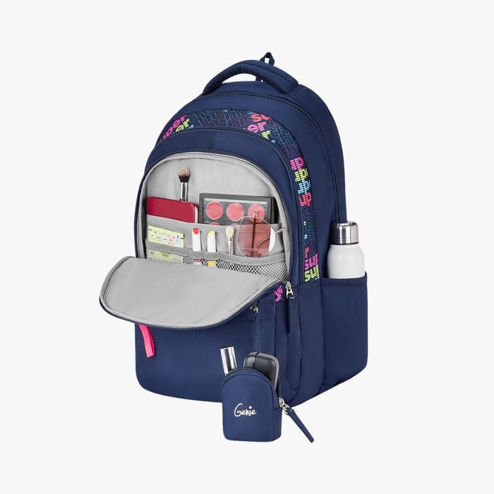Genie Avery Premium kids Backpack With Laptop Sleeve, Water Resistant, and Extra Padding Shoulder Straps - 36L Navy Blue